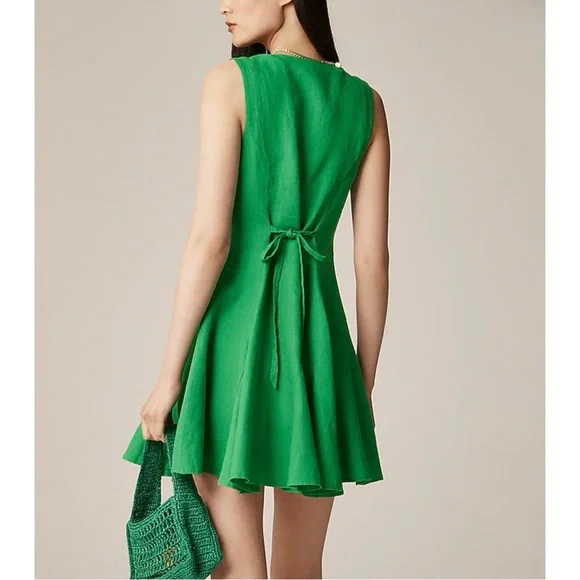 NWT J. Crew Mini Dress Linen Bright Gem Green - Picture 6 of 6
